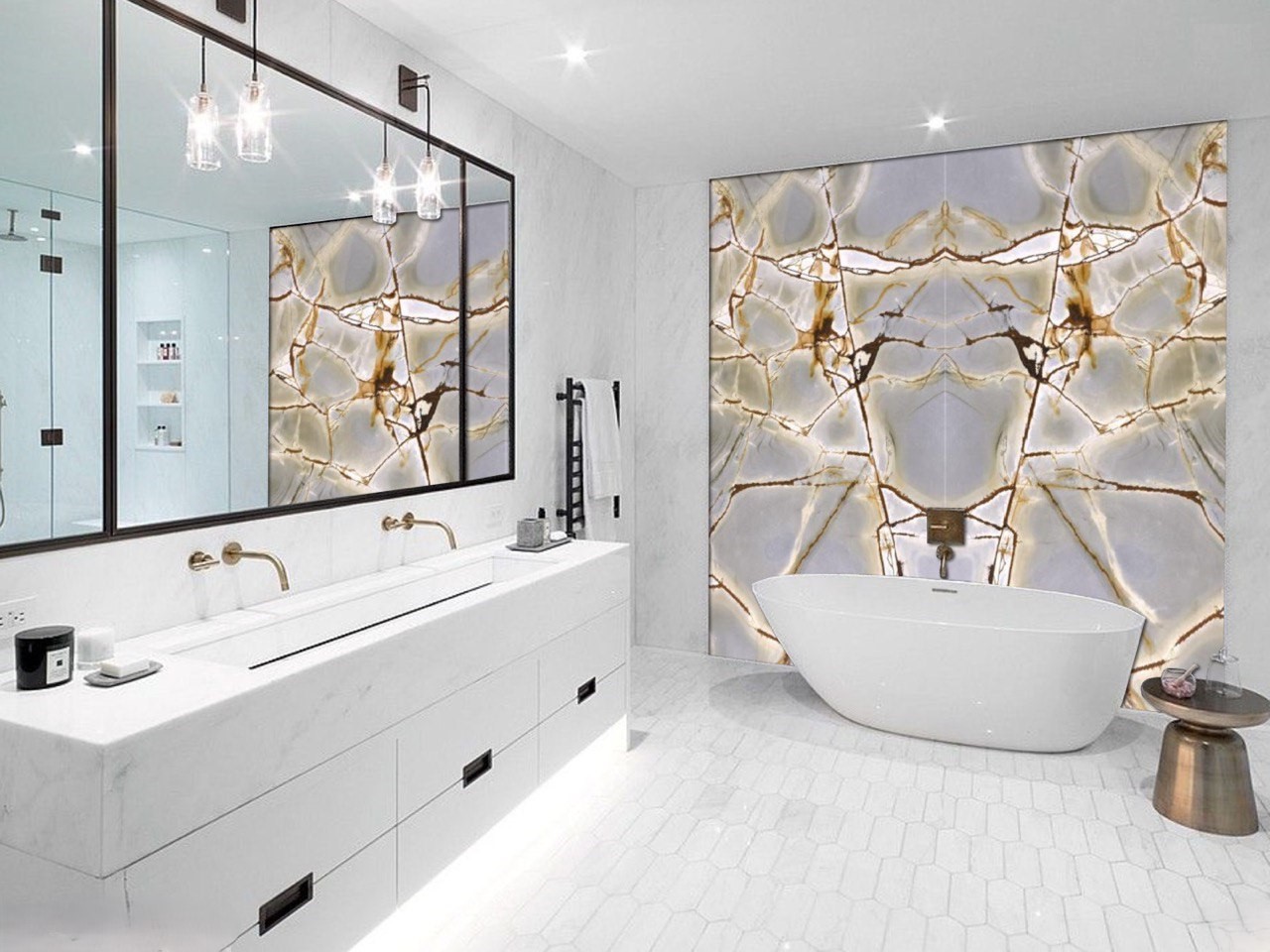 Стінові панелі та кухоний острів з кварциту BLUE ROMA