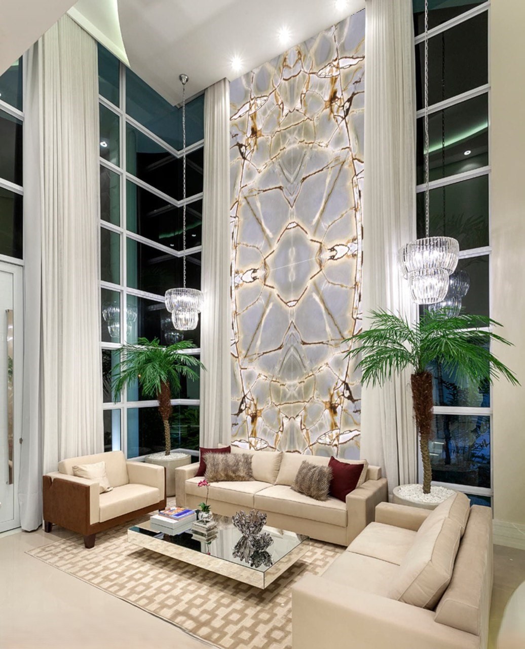 Стінові панелі та кухоний острів з кварциту BLUE ROMA #5